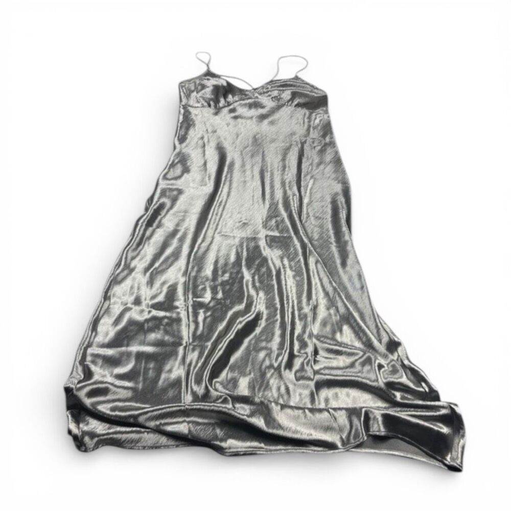 Madewell Midi Slip On Dress Satin Gray Strappy Sexy Shiny Glam Party Elegant 14